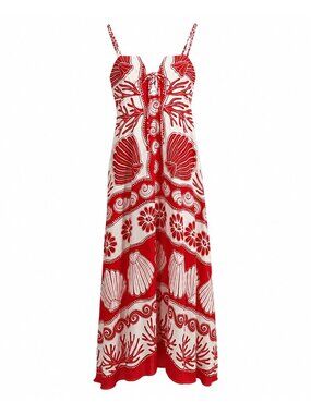 NWT Farm Rio Ainika Shell Print Maxi Dress XS Linen Blend MSRP $248